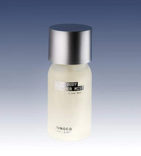 JUNOCO Full Body Glimmer Mist – Illuminating pearlescent spray.